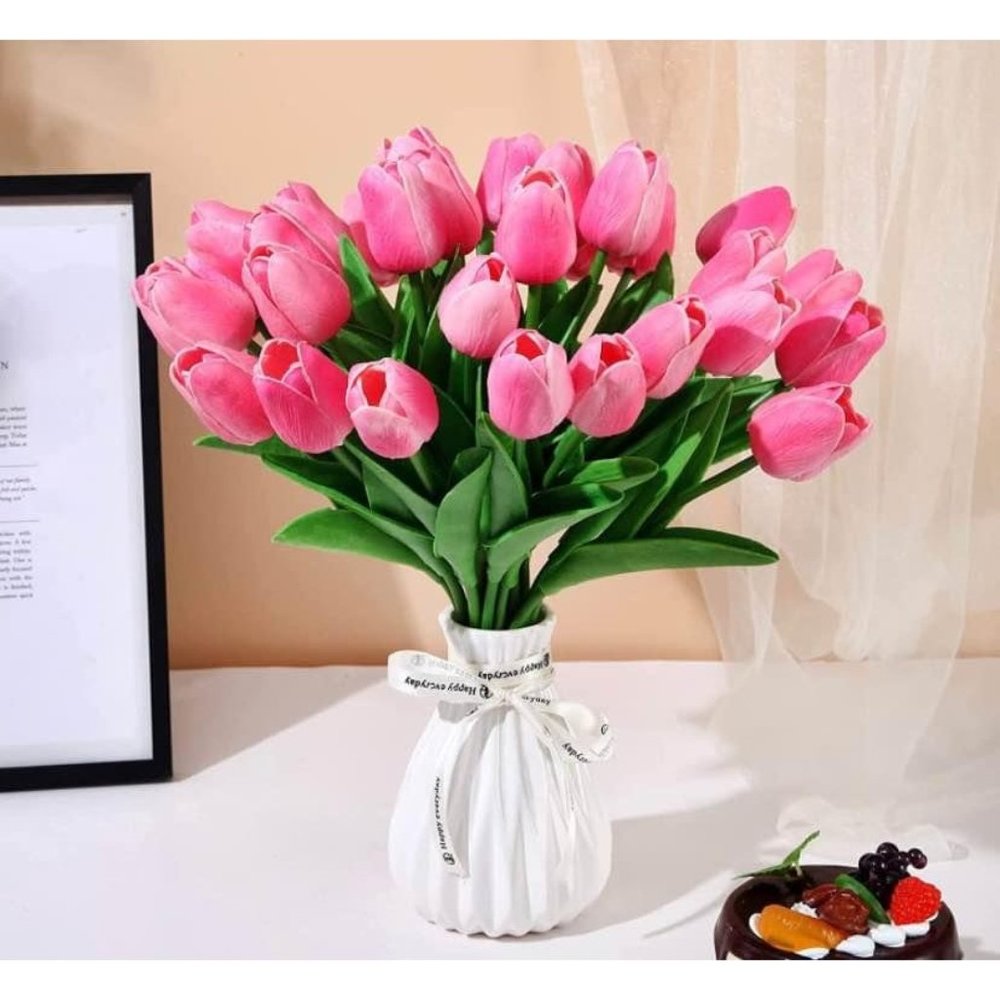 20 Count | Pink Tulips Real Touch Artificial Flowers Wedding Floral Bouquet New - Picture 8 of 11